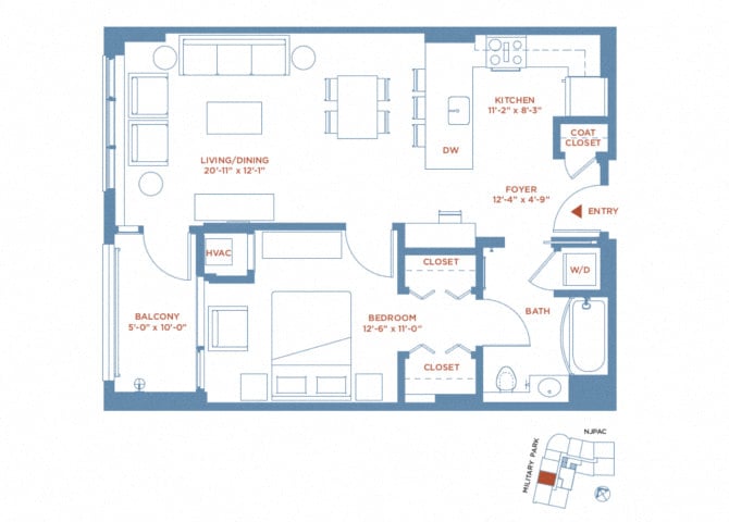detailed floor plan of Apartment 1702